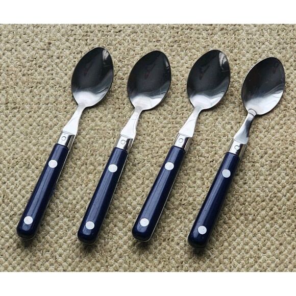 Unbranded Other - 4 Teaspoons Stainless Inox 18/0 Blue Plastic Handle 2 Rivets 6" Pier 1 Le Prix ?